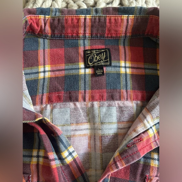 Obey- Men’s Button Down Multicolor Plaid Long Sleeve- Size Large - Picture 5 of 10